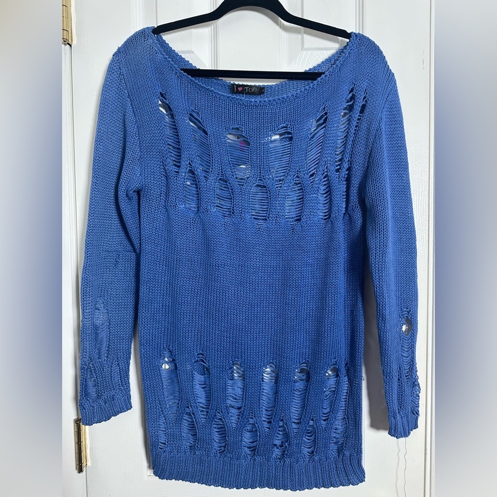 Blue Crew Neck knitted blouse Size L